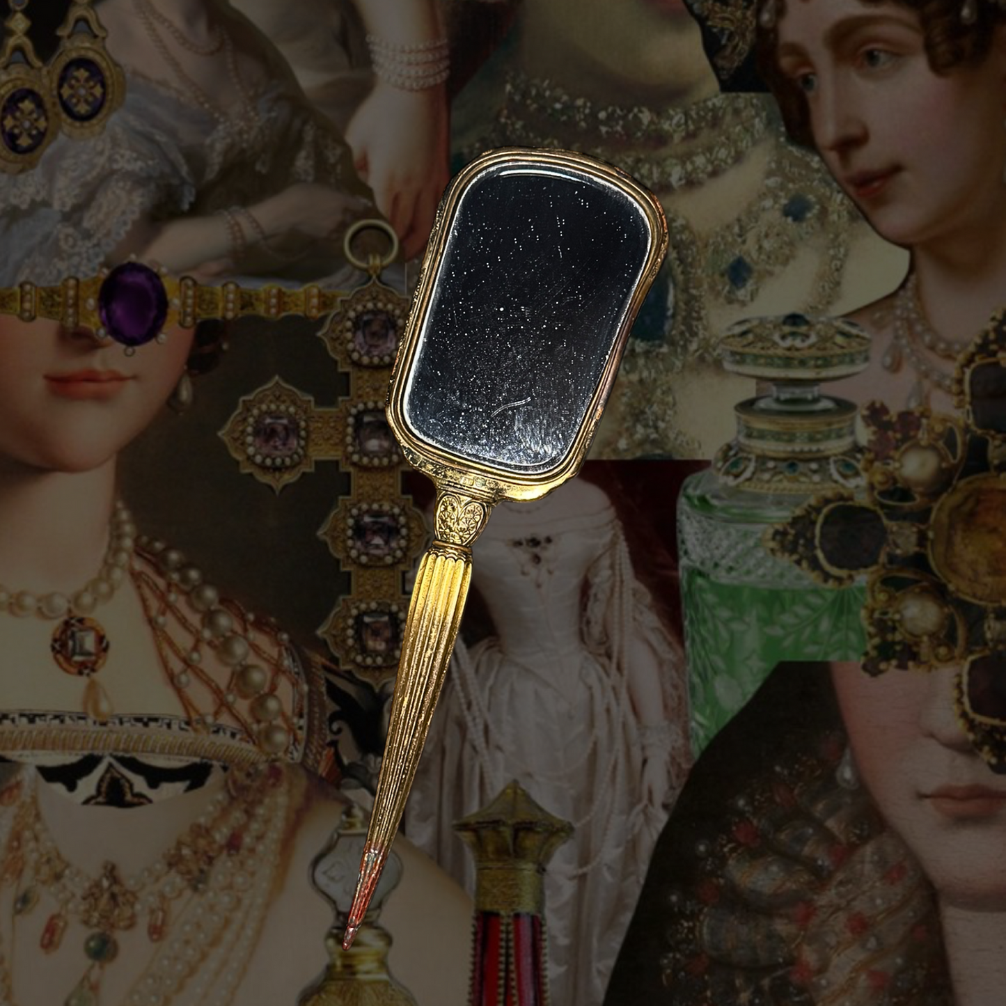 Antique Gold Tone Vanity Hand Mirror