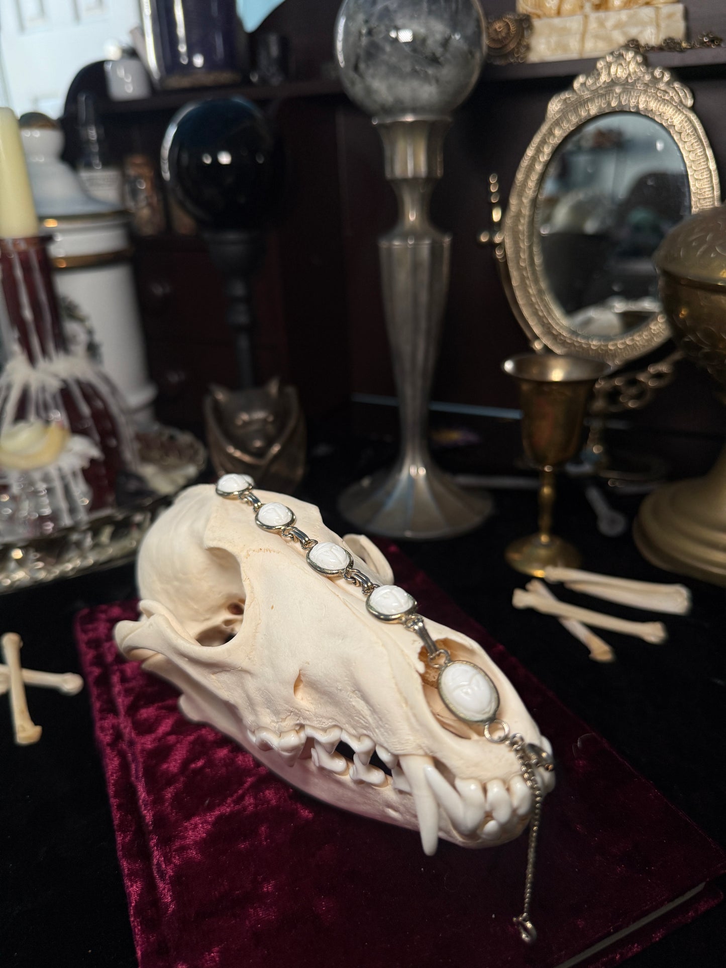 Victorian Bone Carved Scarab Bracelet