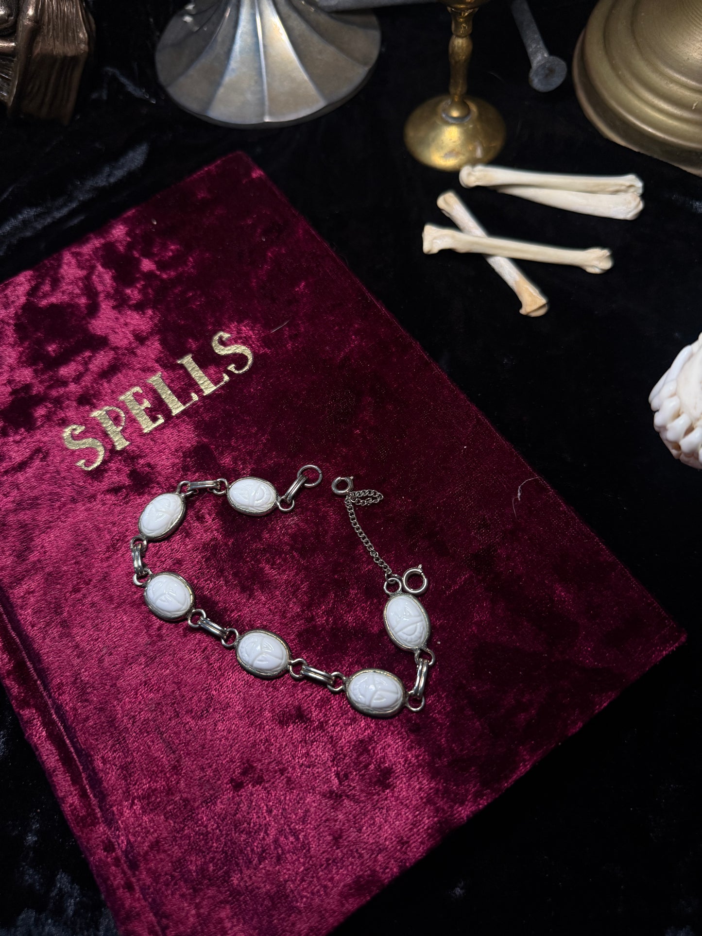 Victorian Bone Carved Scarab Bracelet