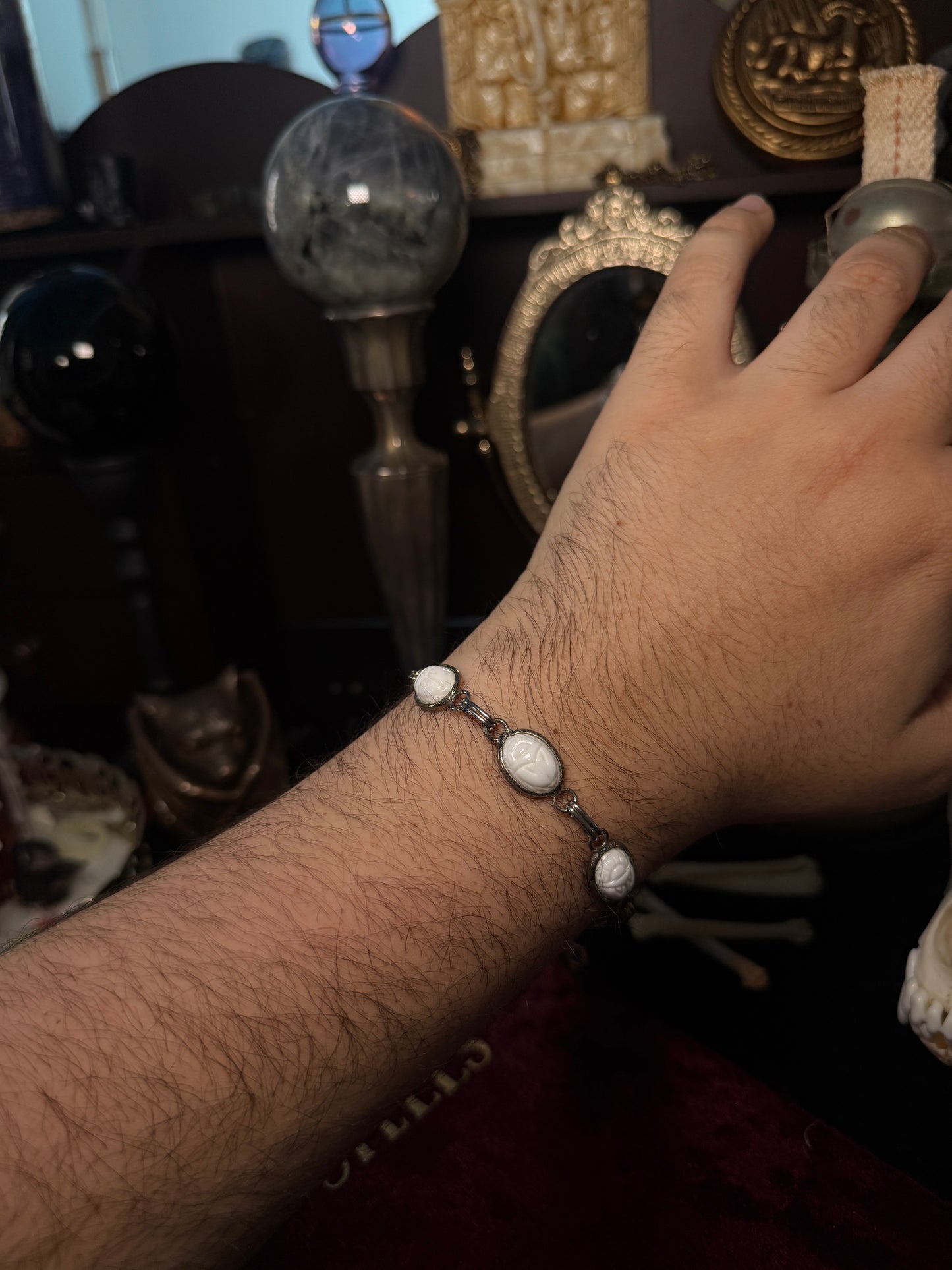 Victorian Bone Carved Scarab Bracelet