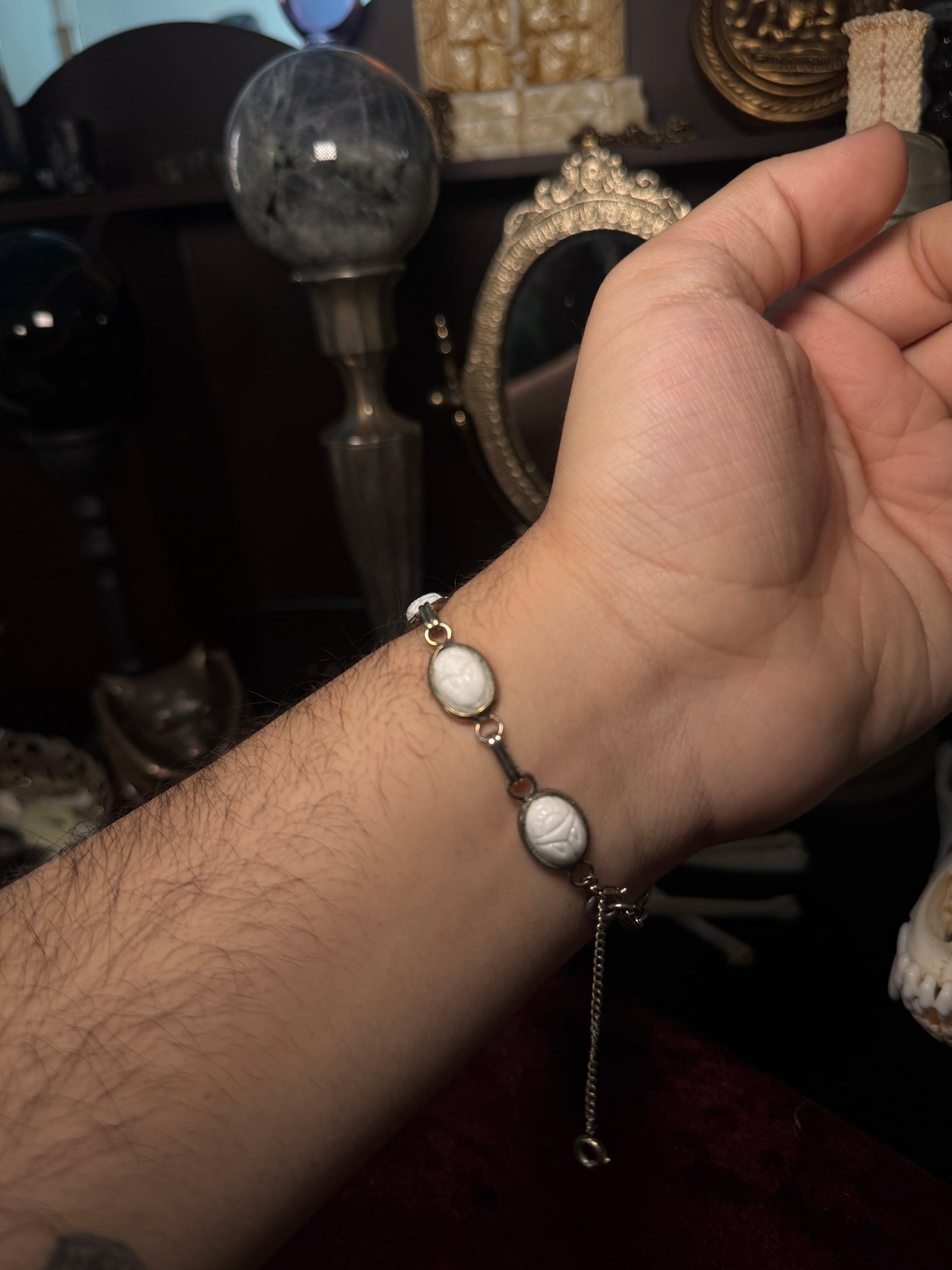 Victorian Bone Carved Scarab Bracelet