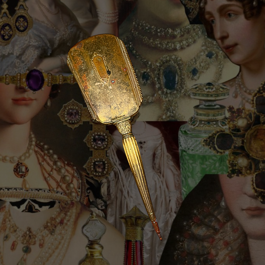 Antique Gold Tone Vanity Hand Mirror