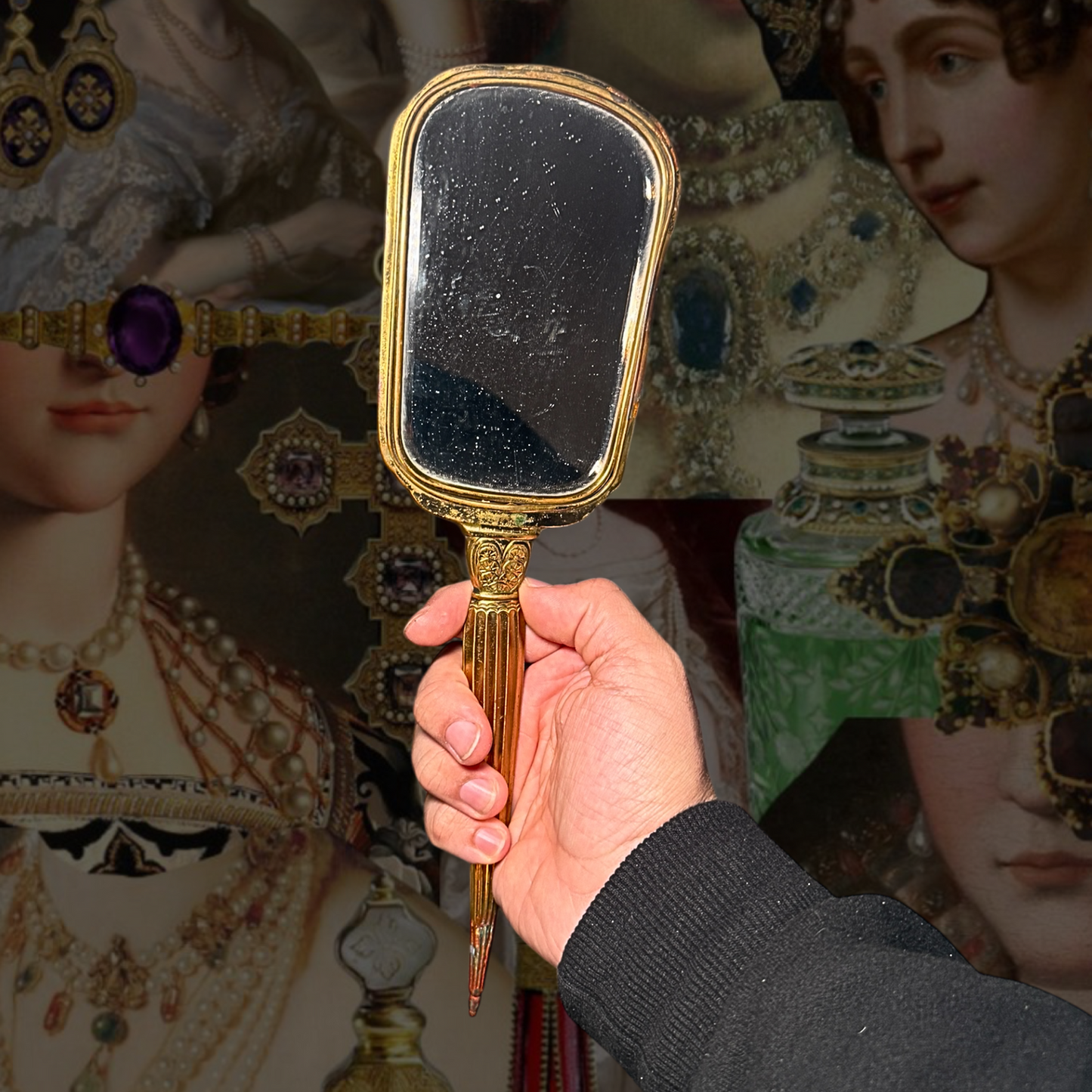 Antique Gold Tone Vanity Hand Mirror